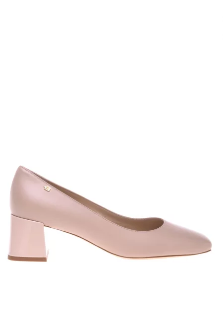 Кожени обувки с масивен ток - Светло бежово