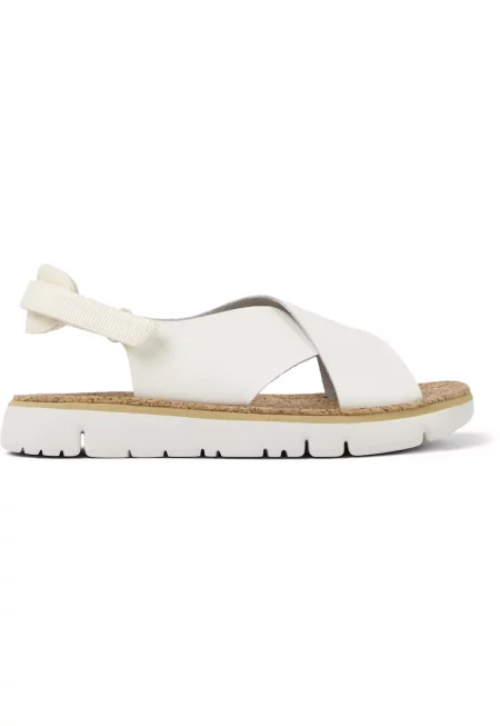 Кожени сандали Oruga с текстил - Бял