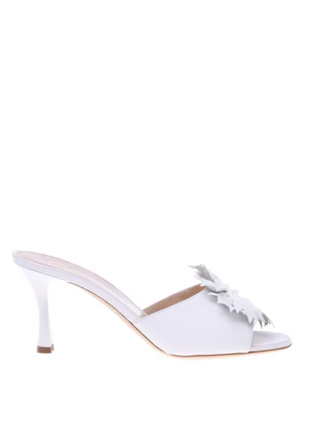 Кожени сандали с ток - Бял