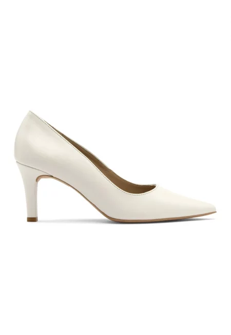 Кожени заострени обувки Ofelia с ток - Крем