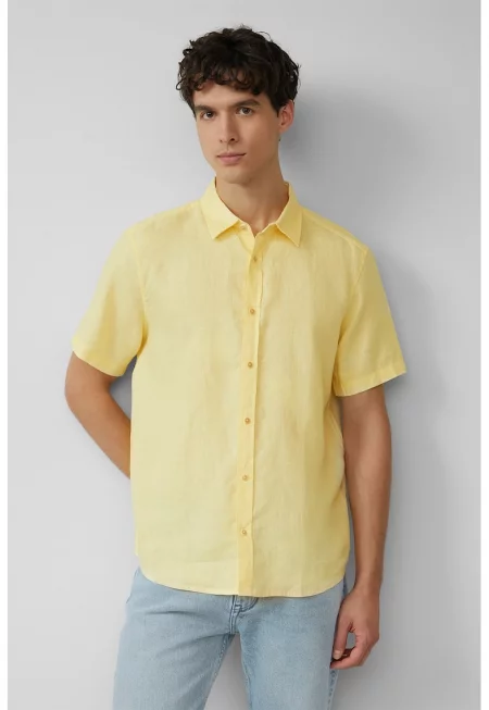 Ленена риза с остра яка - Сламеножълт