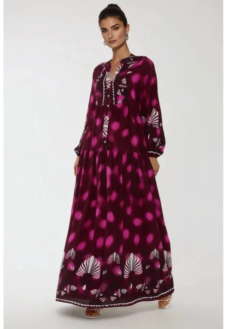 Макси рокля  розов/лилав - вискоза