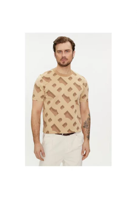 Мъжка тениска -  303638740 - Памук/Полиестер - Бежов - Бежов