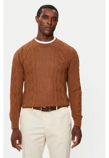 Мъжки пуловер -  304424182 - Памук - XL INTL - Кафяв