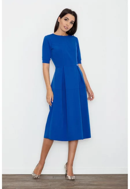 Миди рокля  синя - елегантна - с къс ръкав - полиестер