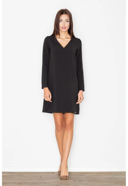 Мини рокля  M471 - черна - дълъг ръкав - полиестер -
