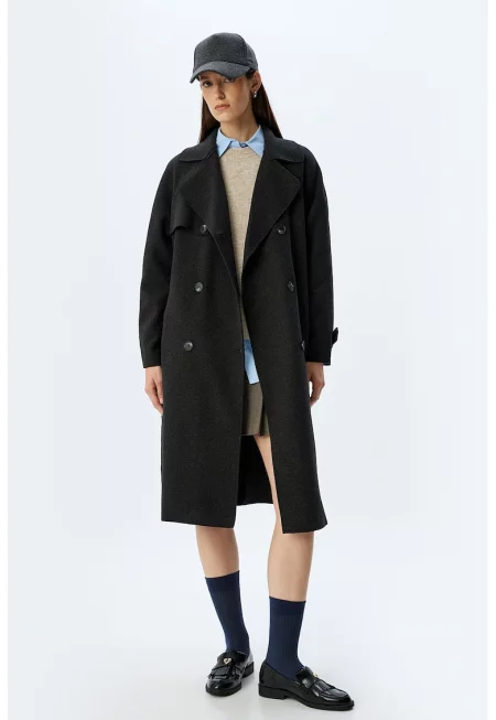 Палто с двуредно закопчаване - Черен