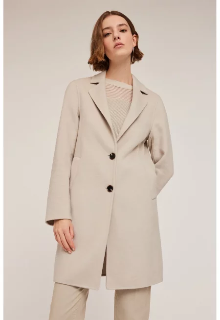 Палто с вълна със странични джобове - Крем
