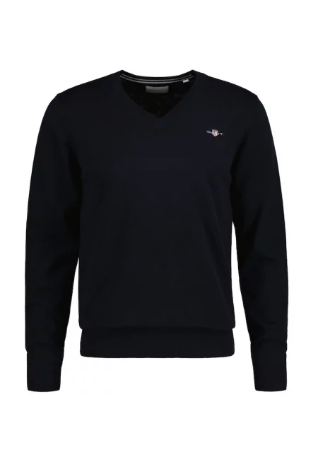 Памучен пуловер с шпиц - Ултрамарин синьо