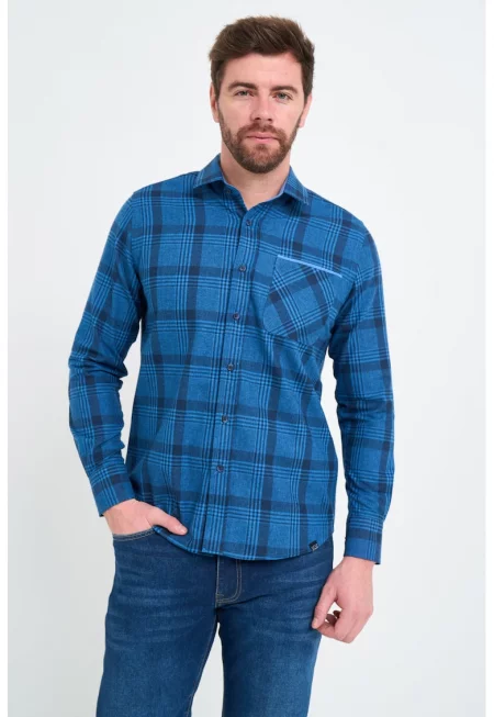 Памучна риза на каре с дълги ръкави - Черен/Тъмносин