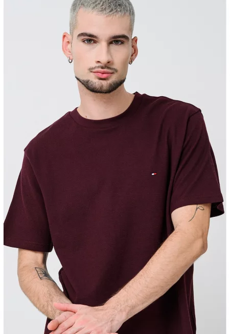 Памучна тениска с овално деколте - Тъмновиолетов