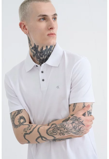 Памучна тениска с яка - Бял