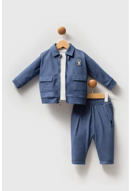 Панталон - блуза и яке - Бял/Прашно синьо