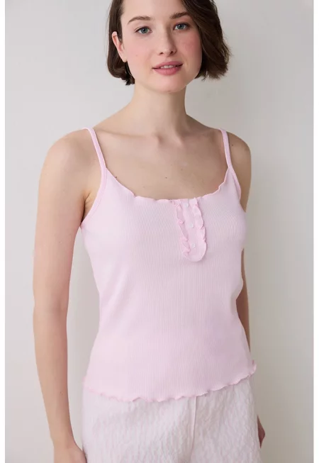 Пижама без ръкави - Бял/Пастелнорозов