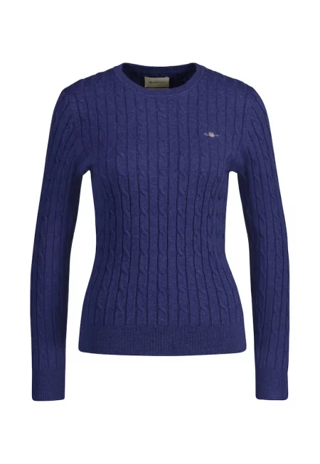 Плетен пуловер по тялото - Тъмносин