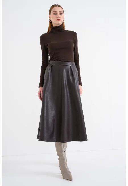 Пола с джобове - Тъмнокафяв