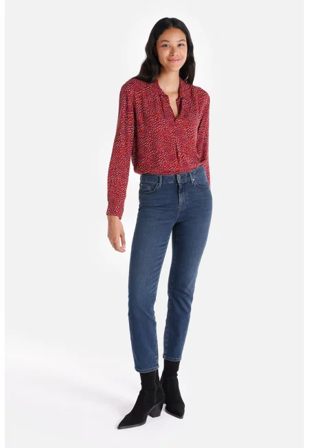 Прилепнали дънки с висока талия - Тъмносин