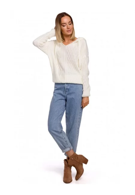 пуловер с качулка - акрил - полиамид - екрю