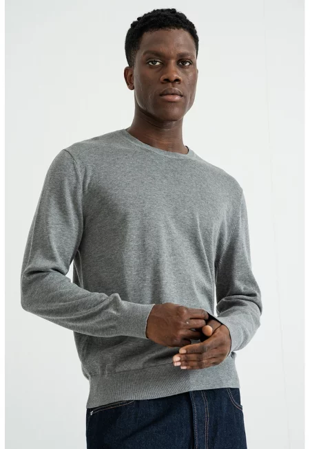 Пуловер с овално деколте - Tъмносив