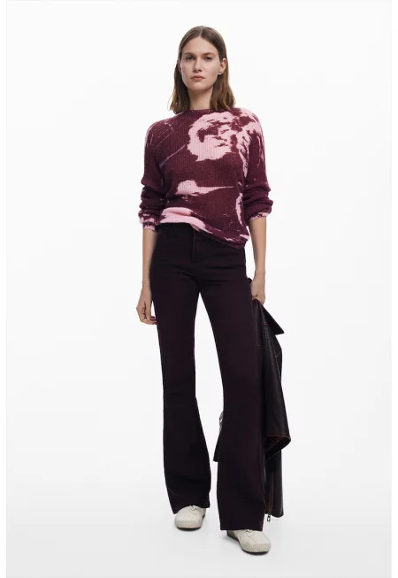 Пуловер с вълна с абстрактен принт - Розово/Тъмновиолетов