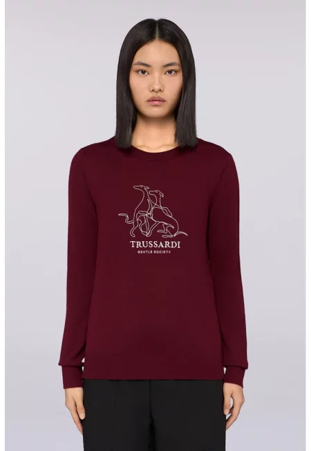 Пуловер с вълна с бродирано лого