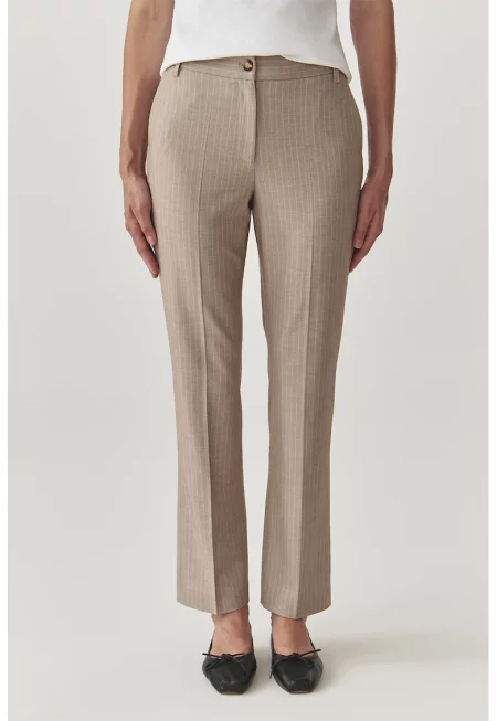 Раиран панталон Latoni със средна талия - Светло кафяво/Мръснобял