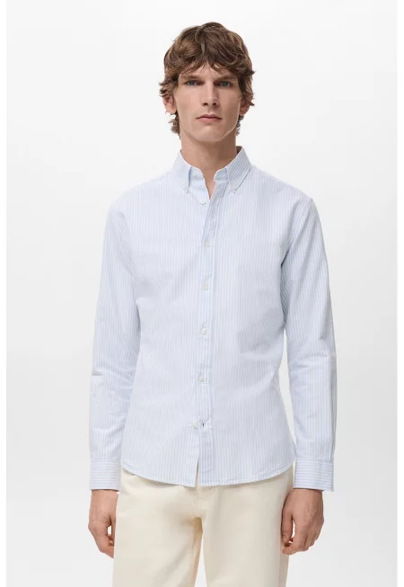 Раирана слим риза с яка с копчета - Бял/Ледено синьо