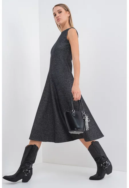 Разкроена миди рокля Saphirс - Черен меланж