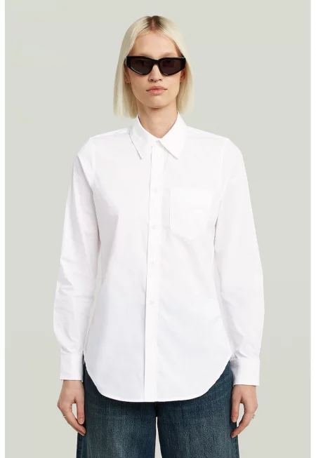 Риза с джоб на гърдите - Бял
