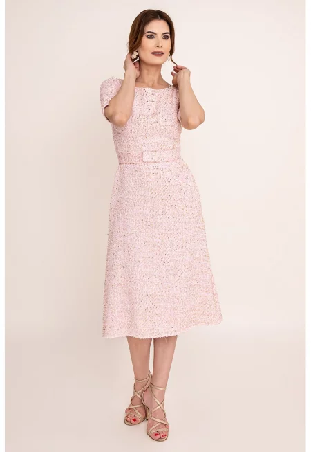 Рокля Aida със среднодълги ръкави - Бял/Светлорозов