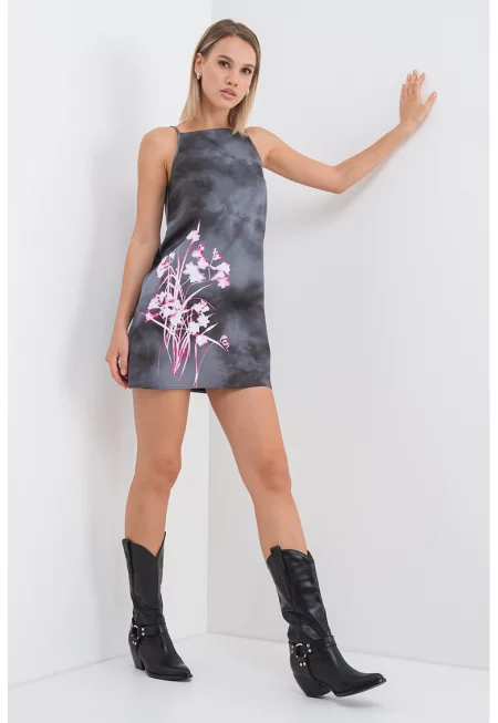 Рокля с контрасти - Бледозелен/Розово