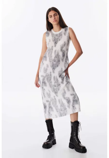 Рокля с овално деколте - Светло сив/Мръснобял