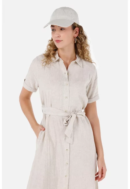Рокля тип риза с лен и връзка