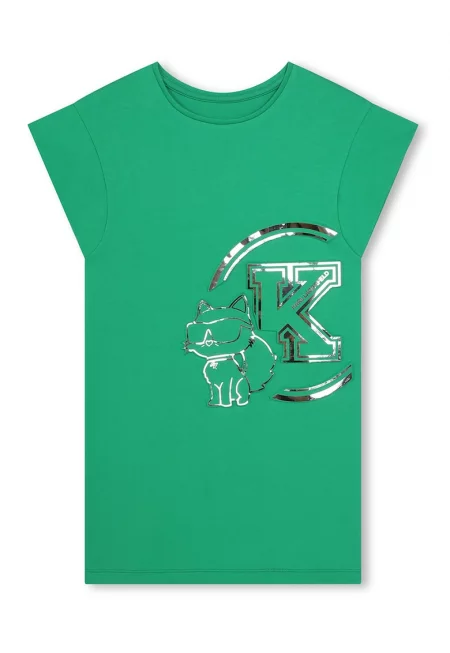 Рокля тип тениска с лого - Зелен/Сребрист