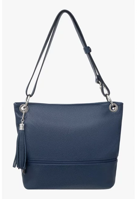 RYLKO - Кожена чанта през рамо с пискюл - Тъмносин