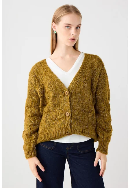 Шпиц жилетка с вълна - Маслинено зелено