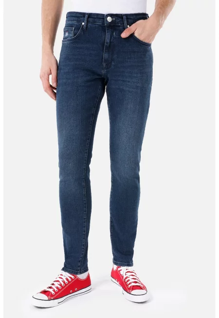 Скини дънки със захабен ефект - Тъмносин