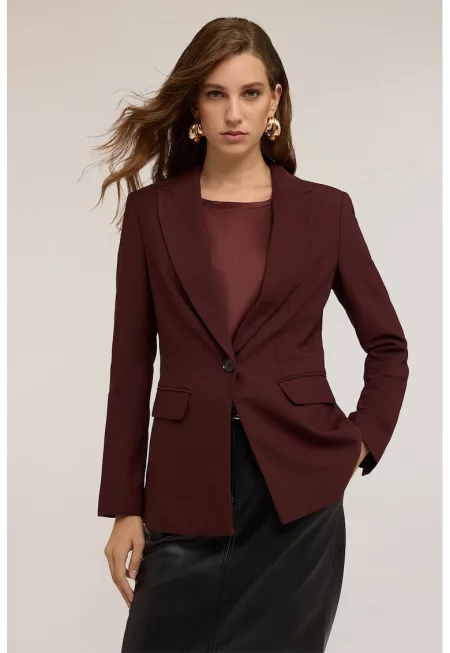 Слим сако с изчистен дизайн - Коняк кафяв