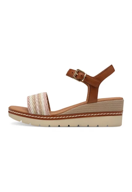 Сплетени сандали - Бял/Канелено кафяво/Розово