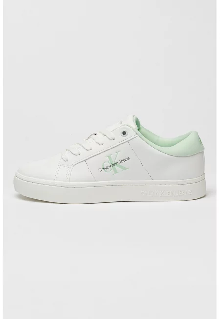 Спортни обувки от кожа и еко кожа с лого - Бял/Ментово зелено