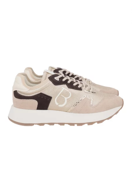 Спортни обувки с велур - Тъмнокафяв/Светло бежово