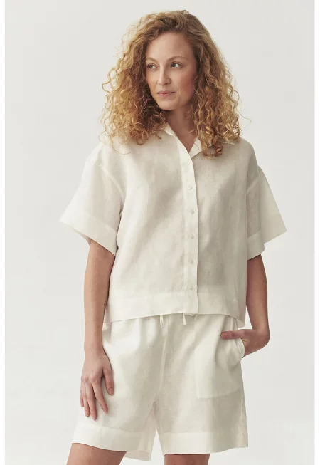 Свободна ленена риза - Мръснобял