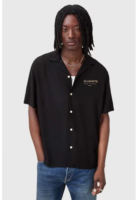 Свободна риза с къси ръкави - Черен/Жълт/Оранжев