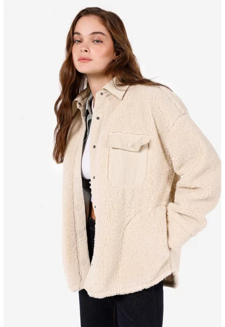 Свободно яке с мъхест ефект - Светло бежово