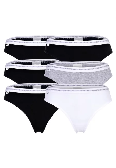Танга с лого - 6 чифта - Бял/Черен/Сив