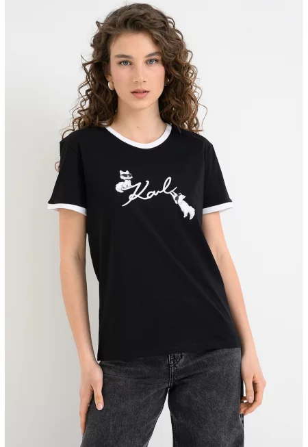 Тениска Ikon Signature Choupette с лого - Бял/Черен