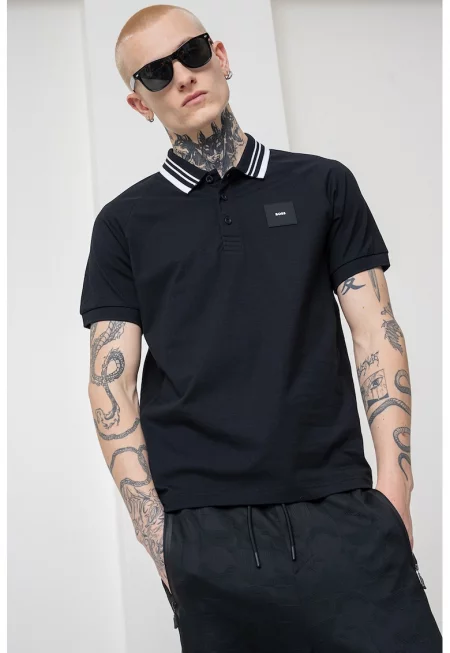 Тениска Paddy с яка и реглан ръкави - Черен