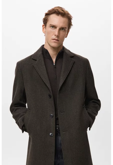 Тренч с вълна с копчета - Тъмнокафяв/Черен