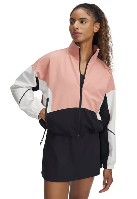 Тренировъчно непромокаемо яке Unstoppable - Бял/Черен/Розова сьомга