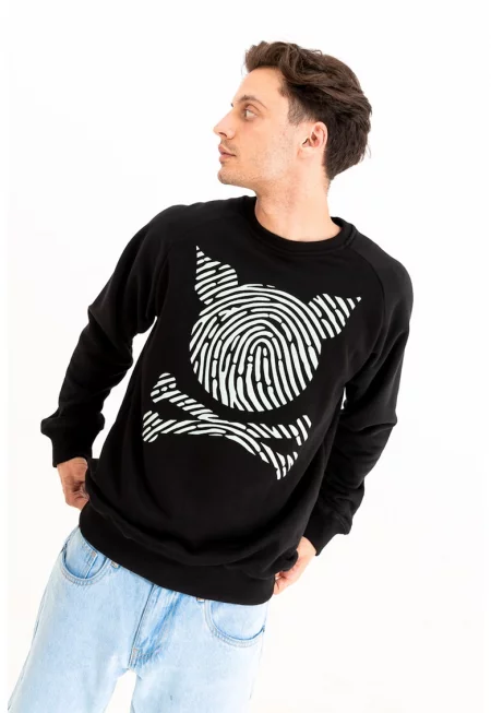 Унисекс суитшърт с ръкави реглан и лого - Черен